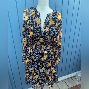 Old Navy Black and Yellow Floral Long Sleeve Dress